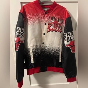 Vintage Chicago Bulls All Over Print Multi Color Satin Snap Jacket NBA Large